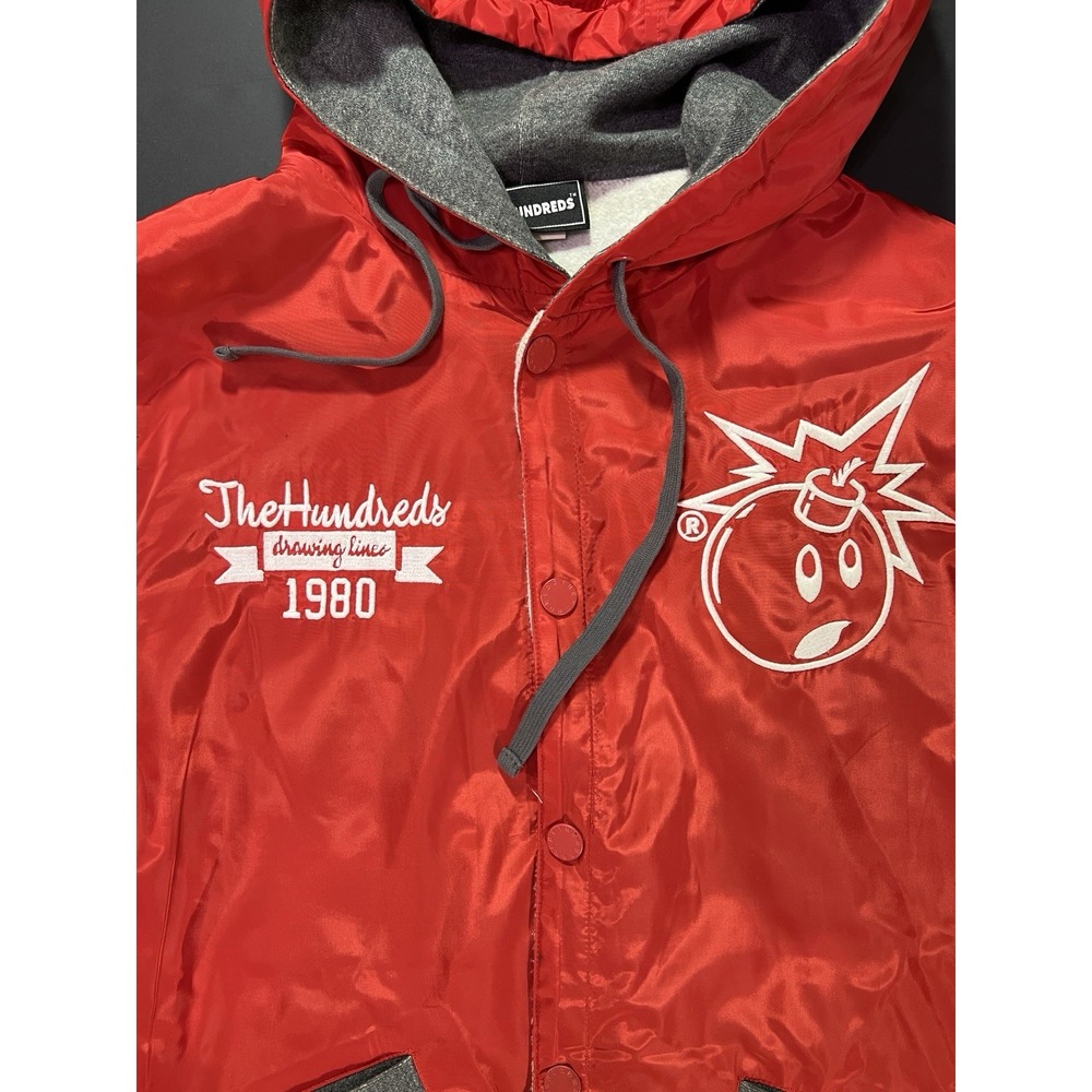 The Hundreds Hooded Snap Varsity Jacket - Large Logo - Red - Size M - Picture 2 of 6